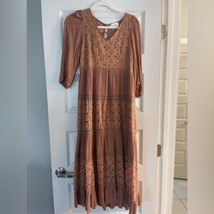 BOHME boho blush eyelet maxi dress | size M